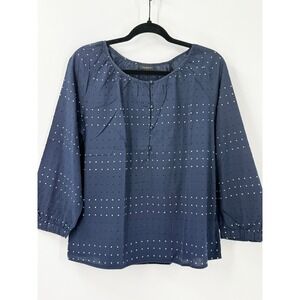 Talbots Navy Clip Dot 100% Cotton womens Top Sz M office lightweight casual